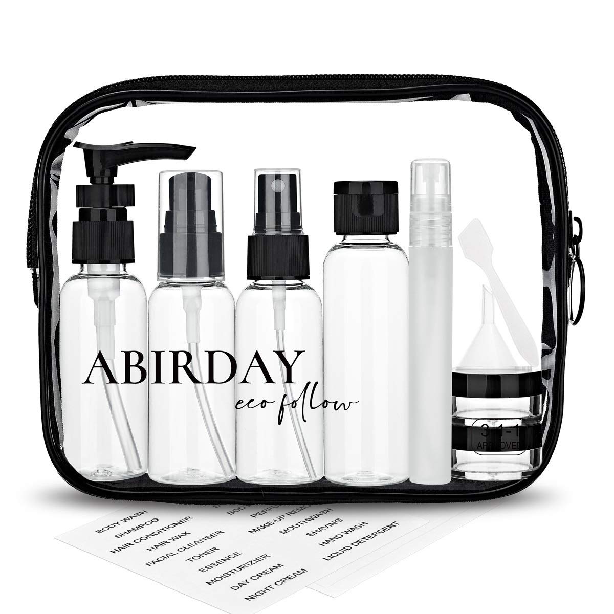 Abirday Travel Size Bottles Containers For Toiletries With Toiletry Bag And Label, Leak-Proof & Tsa Approved Carry-On For Airpla
