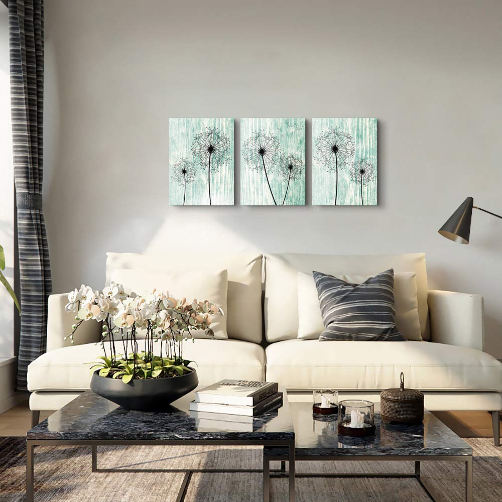 Light Green Background Dandelion Canvas Wall Art Paintings For Living Room Canvas Print Wall Artworks Bedroom Decoration, 3 Piec