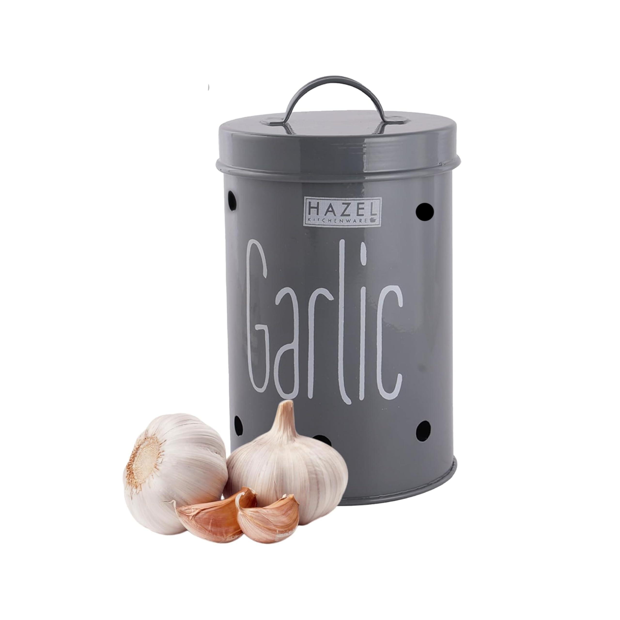 Hazel Garlic Storage Container With Lid | 1Kg Capacity Food Grade Kitchen Organizer | Air Vent Basket For Vegetable Storage, Gre