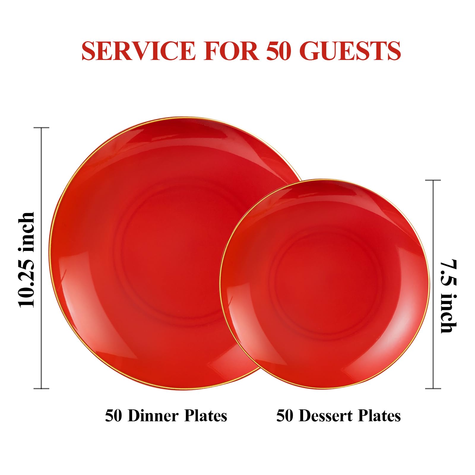Bestluck 100Pcs Red Plastic Plates, Red Disposable Plates For 50 Guests, Red And Gold Plates Include 50 Red Party Plates, 50 Red