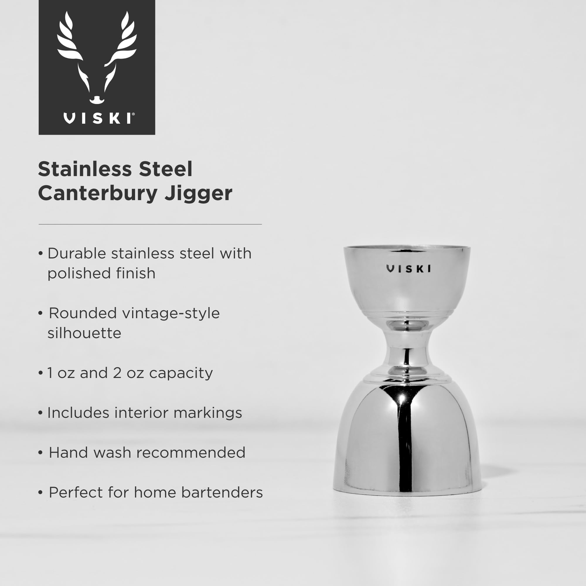 Viski Canterbury Double Measure For Cocktails, Bar Tools And Accessories Stainless Steel Bartender Tool Measuring Shot Set Of 1