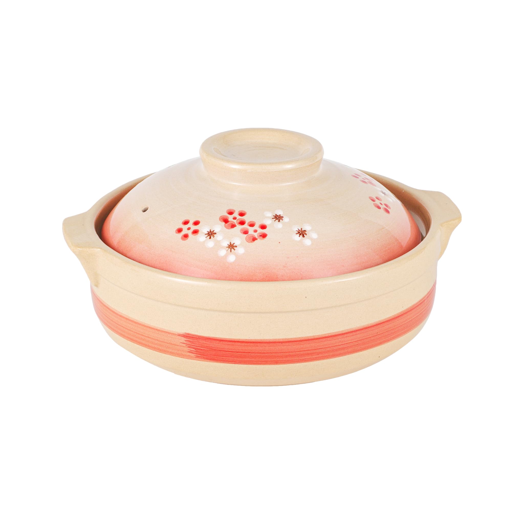 Hinomaru Collection Japanese Donabe Clay Hot Pot, Plum Blossom Design, Ceramic Earthenware Casserole, Shabu shabu Hot Pot Sukiya