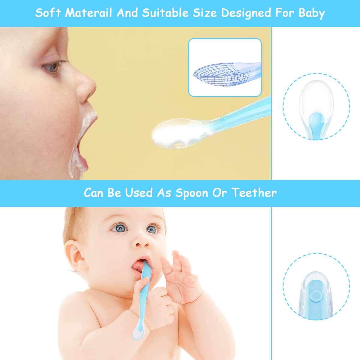Vicloon Baby Silicone Spoons, 5 Pcs Baby Training Feeding Spoons For First Stage 4 Months Toddlers Infants, Baby Utensils Feedin