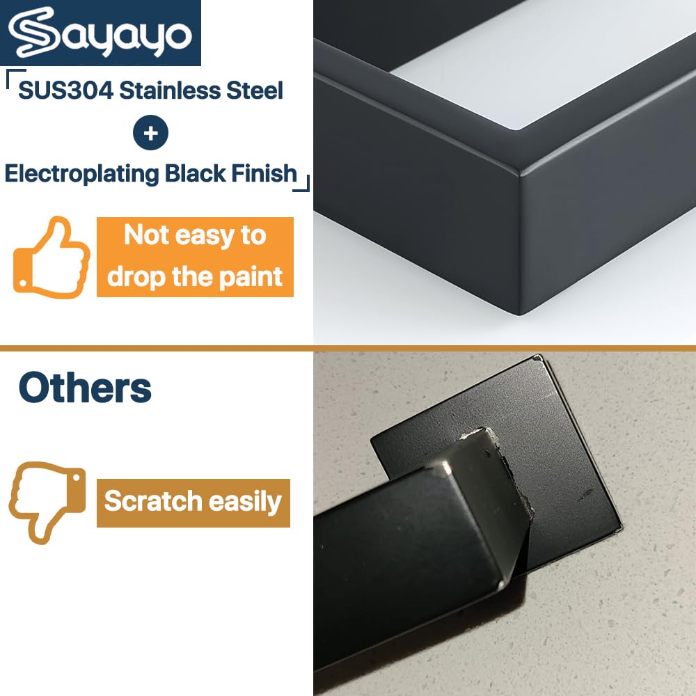 Sayayo Matte Black Toilet Paper Holder Wall Mount, Toilet Tissue Holder For Bathroom Tp Holder Square, Sus304 Stainless Steel 6