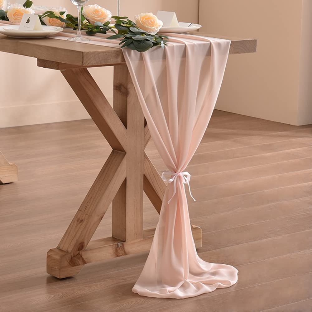 Socomi 10Ft Light Peach Chiffon Table Runner 29X120 Inches Wedding Runner Sheer Thanksgiving Christmas Bridal Shower Decorations