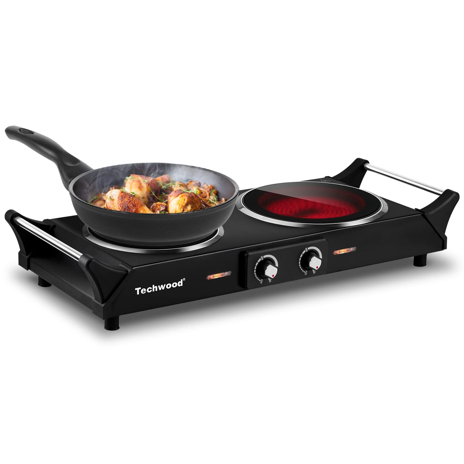Hot Plate, Techwood 1800W Double Infrared Ceramic Electric Stove for Cooking, Dual Control Cooktop Burners, Portable Anti-scald 