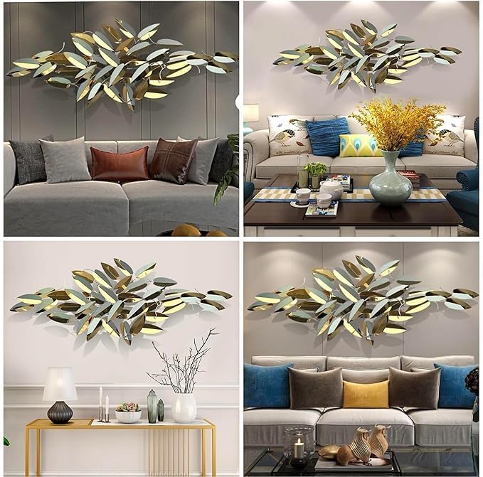 Zove Modern Golden Steel Leaf Sculpture Wall Decor For Living Room Metal Wall Decor For Bedroom, Drawing Room, Hotel, Restaurant