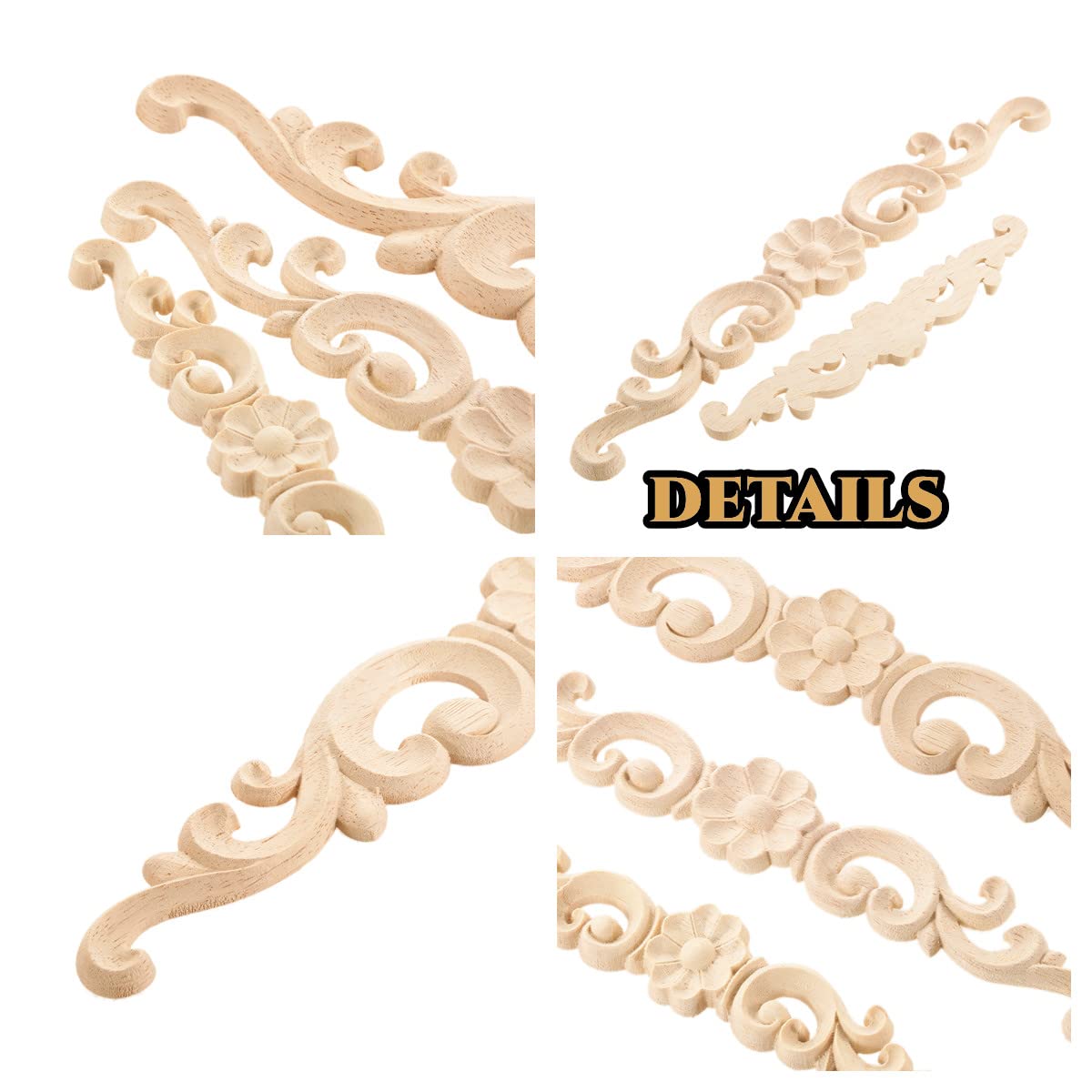 Muxsam Wood Carved Onlays Appliques, Long Carvings Overlays Decor, Rosette Inlay Decals Ornaments For Drawers Door Cabinet Mirro