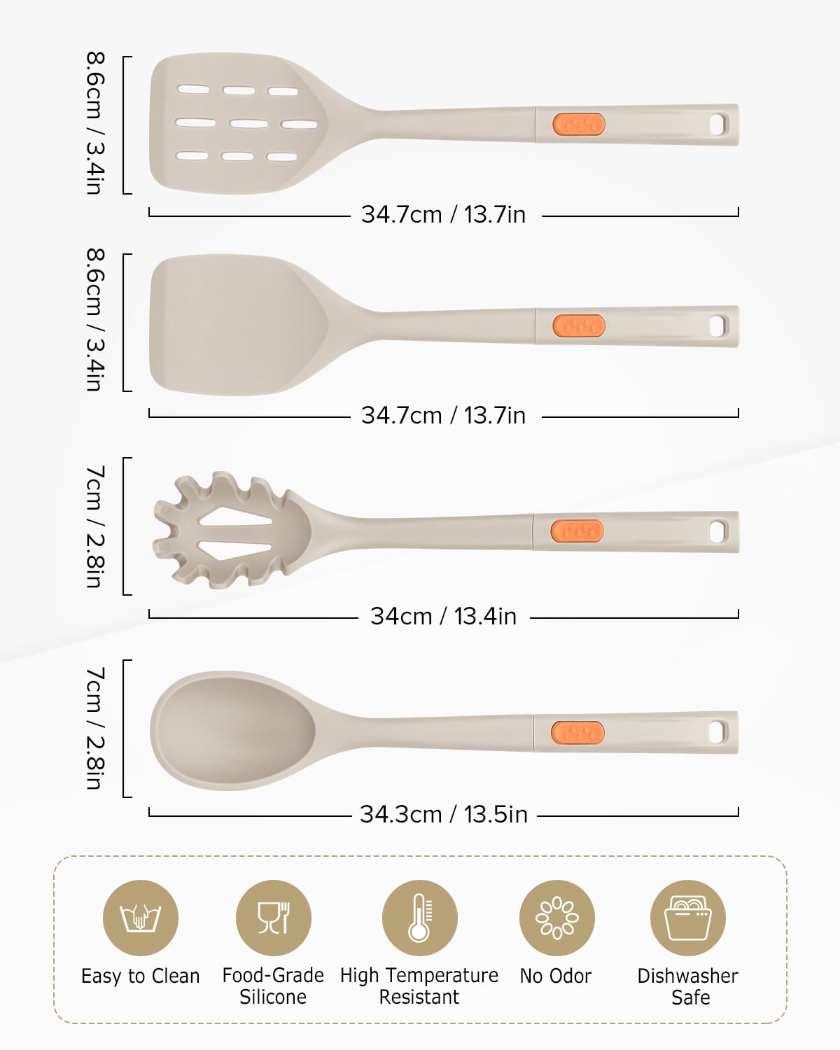 Silicone Cooking Spatulas And Spaghetti Spoons, 4 Pack Heat Resistant Full Silicone Cooking Utensils Set, Non Stick Large Kitche