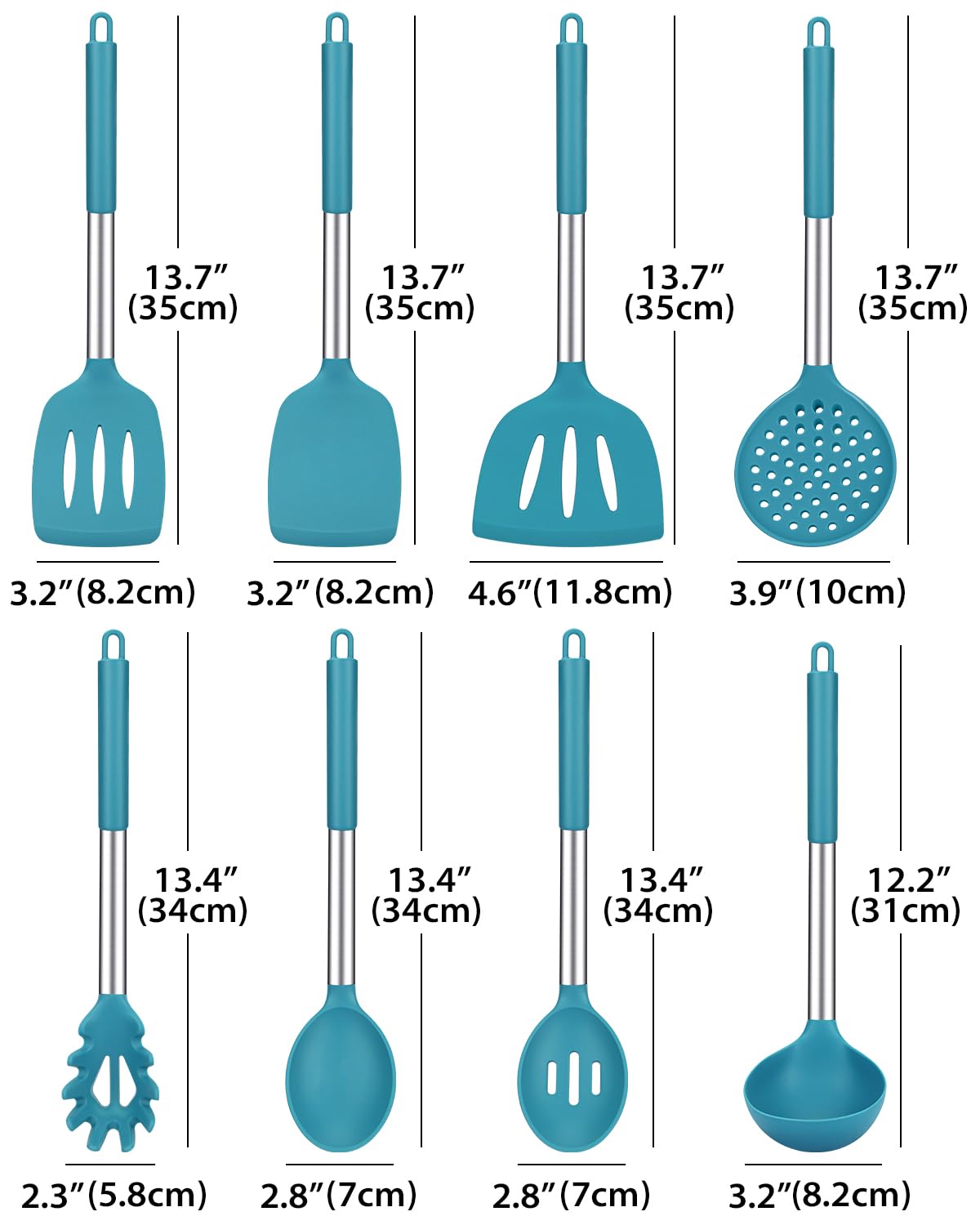 Silicone Cooking Utensil Set, 8Pcs Non-Stick Cookware With Stainless Steel Handle, Bpa Free Heat Resistant Kitchen Tools With Sp
