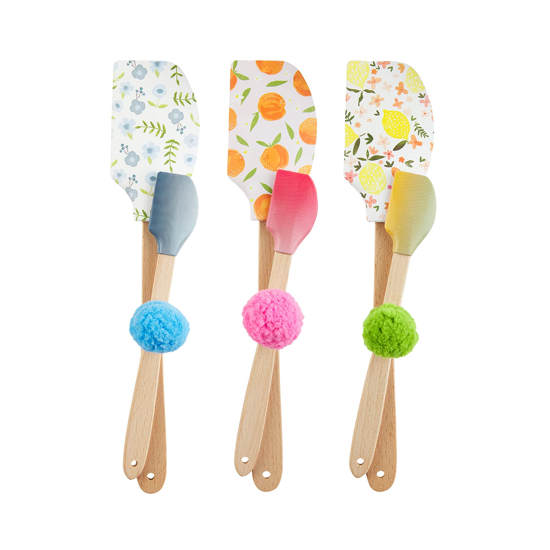 Mud Pie Floral Spatula Set, Blue, Large 12'' X 2.5'' | Small 8''