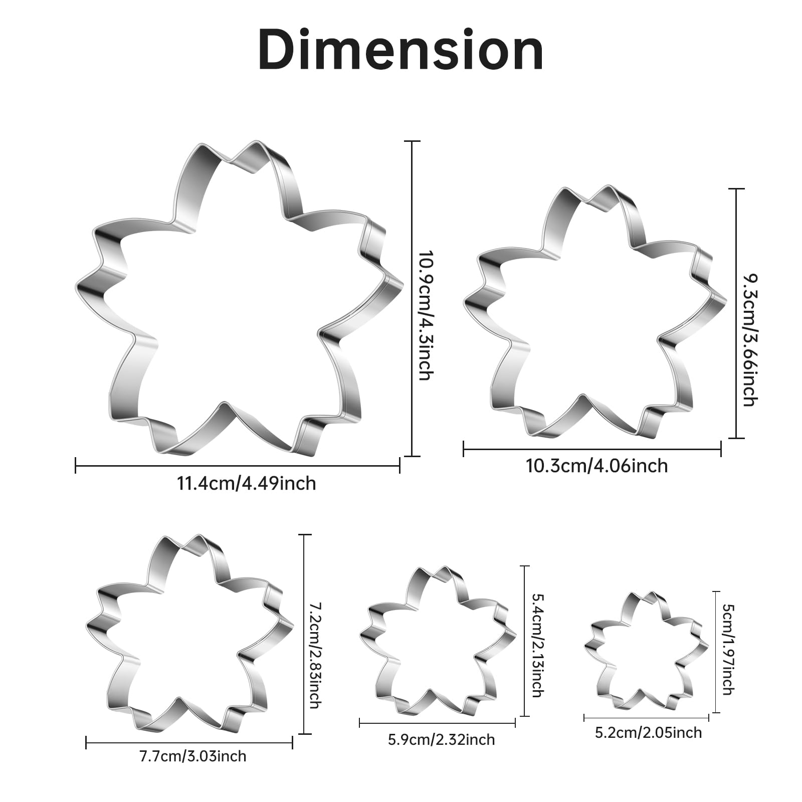 Cherry Blossoms Flower Style Cookie Cutter Christmas Biscuit Cutters New Years Day Diy Baking Mold, Pack Of 5