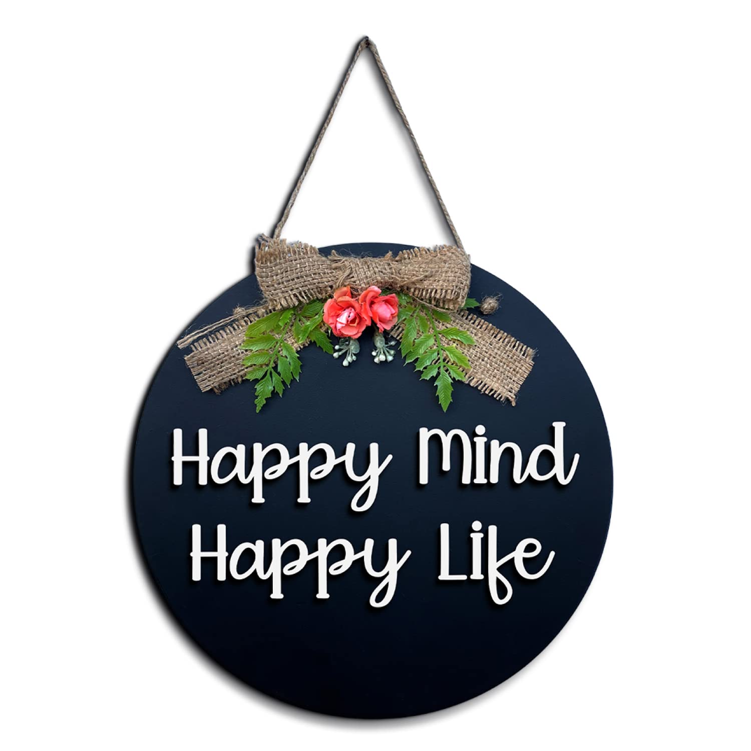 Happy Mind Happy Life Wall Hanging Quote Wall Hanger for Home Decor | Office | Gift | Bedroom | Wall Art For Living Room | Moder