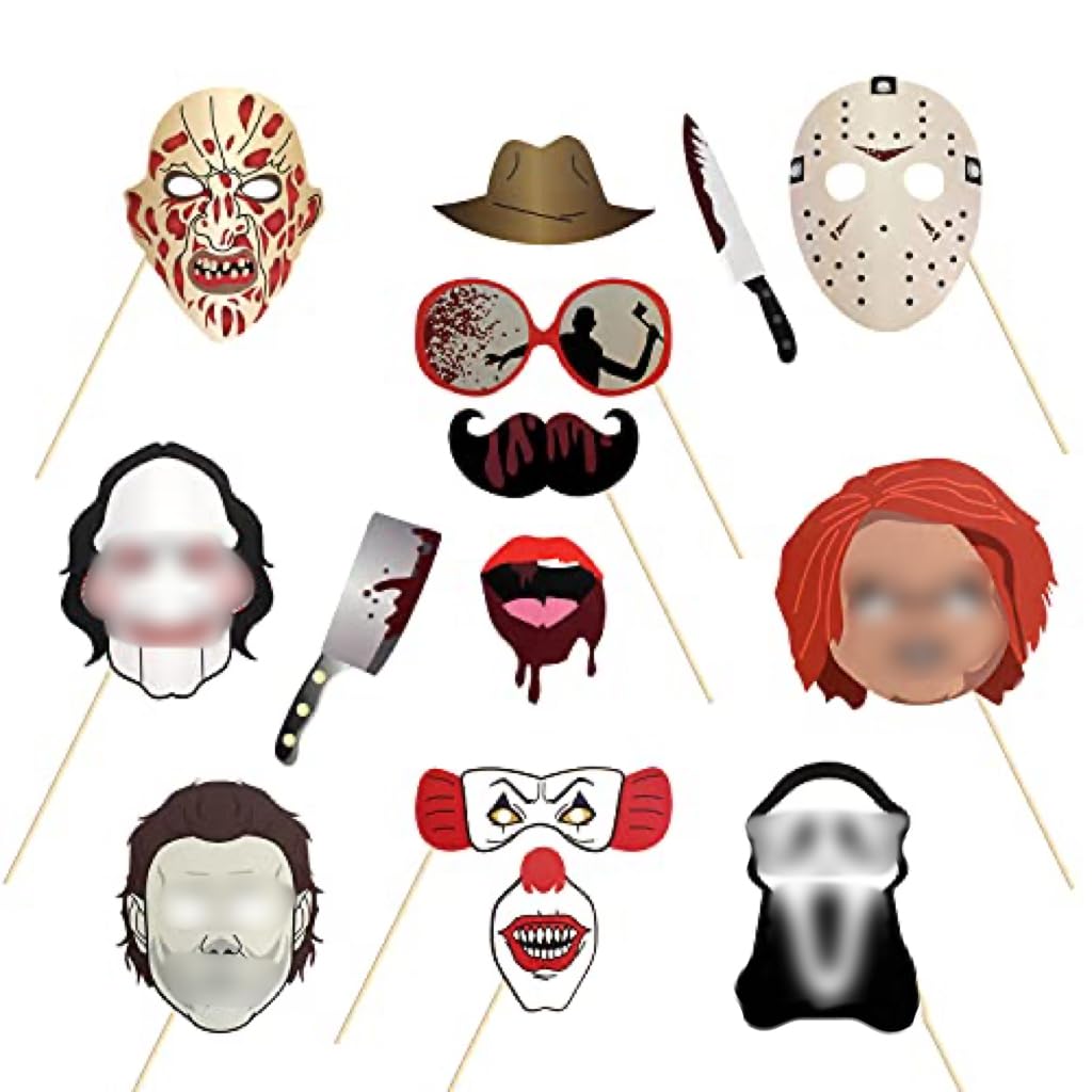 22 Pcs Halloween Photo Booth Props Sign Kit  Spooky Skull Mask Death Day Fiesta Dcor  Autumn Fall Friday 13th Halloween Selfie
