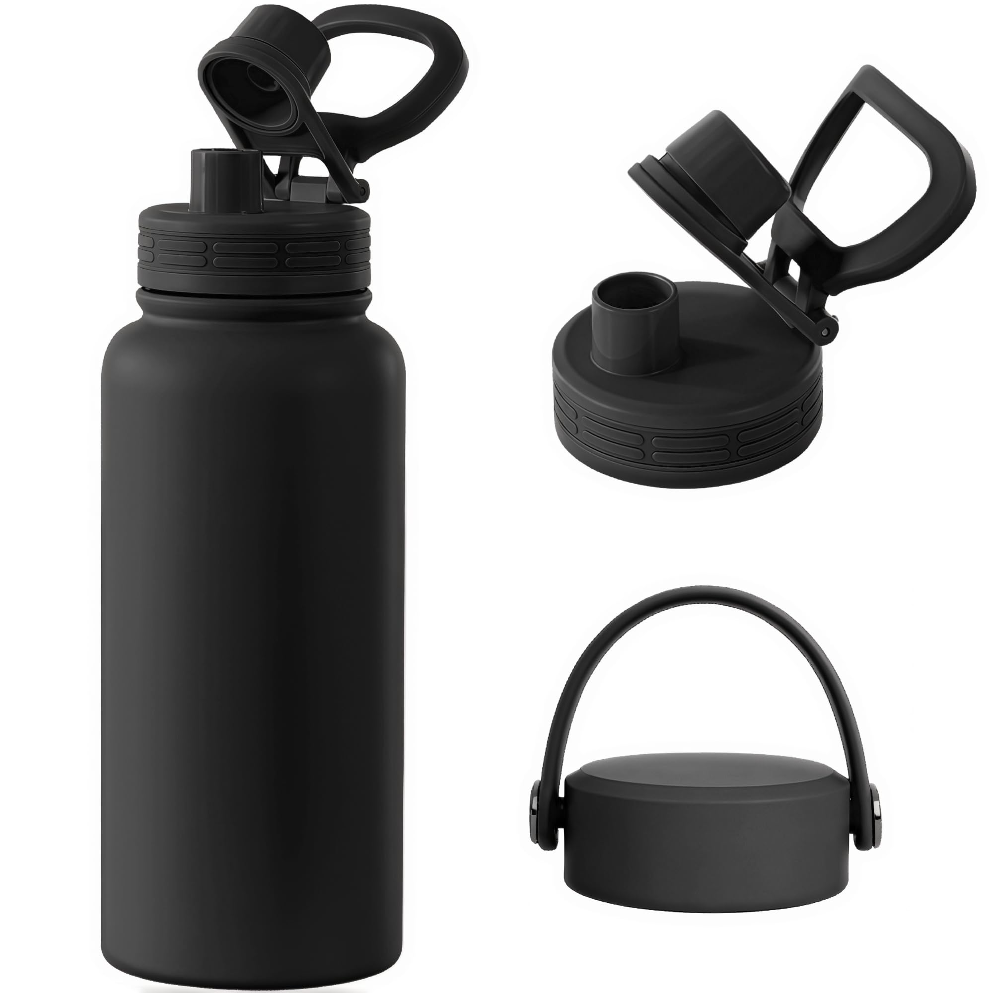 Aiivow Insulated Water Bottle 32 oz Metal Stainless Steel Sports Water Bottle with Spout Lid & Handle Lids,Wide Mouth Water Bott