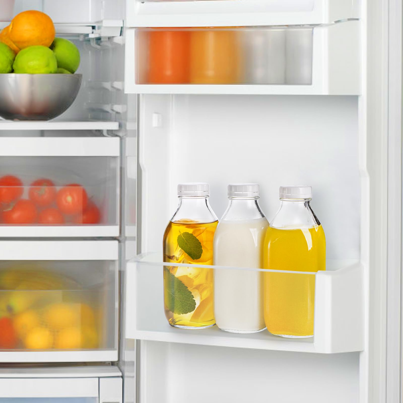 Bekith 6 Pack Liter Glass Milk Bottles with Airtight Screw Lid, 32 Oz Glass Juice Bottles, Reusable Glass Beverage Drinking Jar