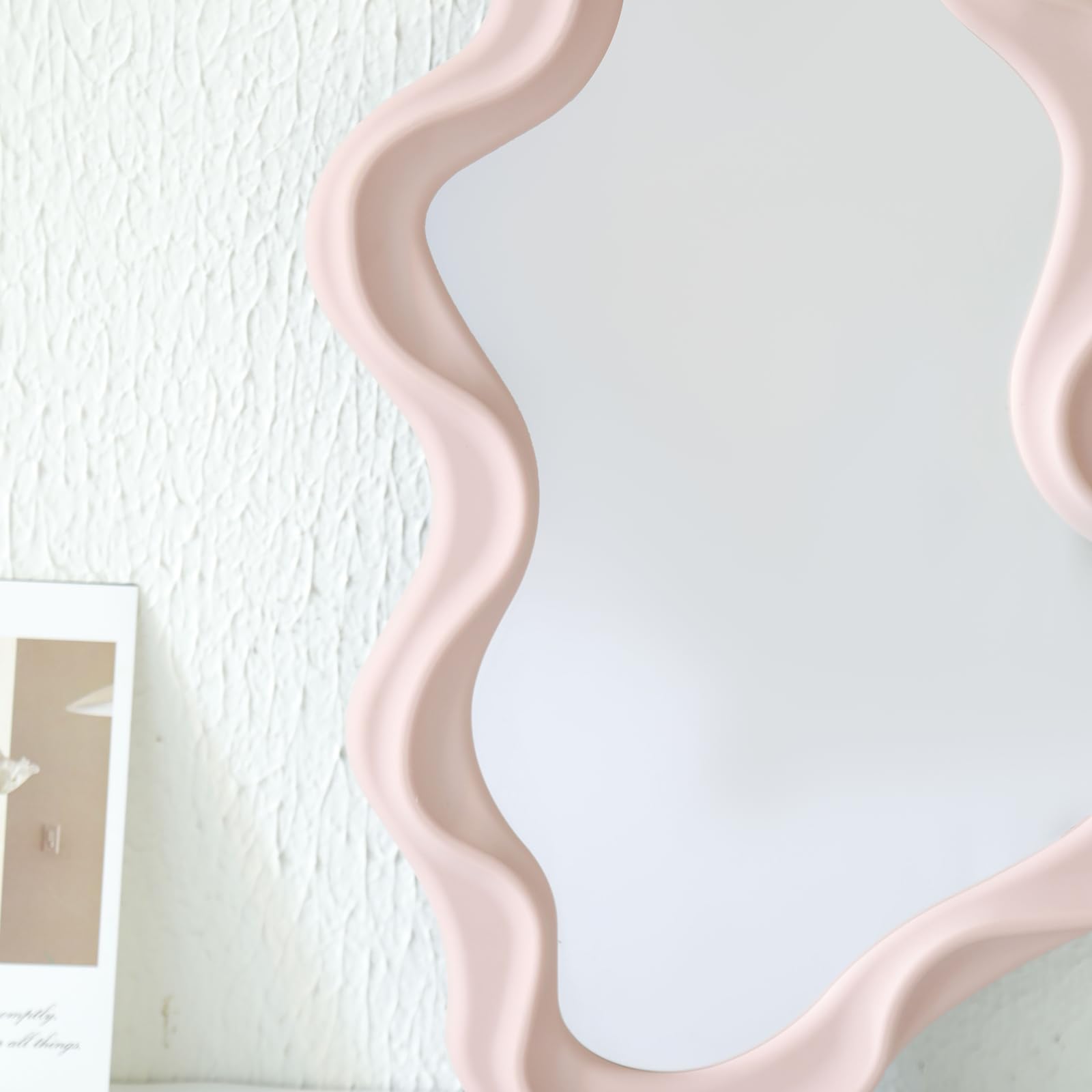 Xpxkj 16X10 Inch Decorative Wavy Mirror Pink Irregular Wall Hanging Mirror Modern Living Room Funky Pink Mirror,For Bedroom, And