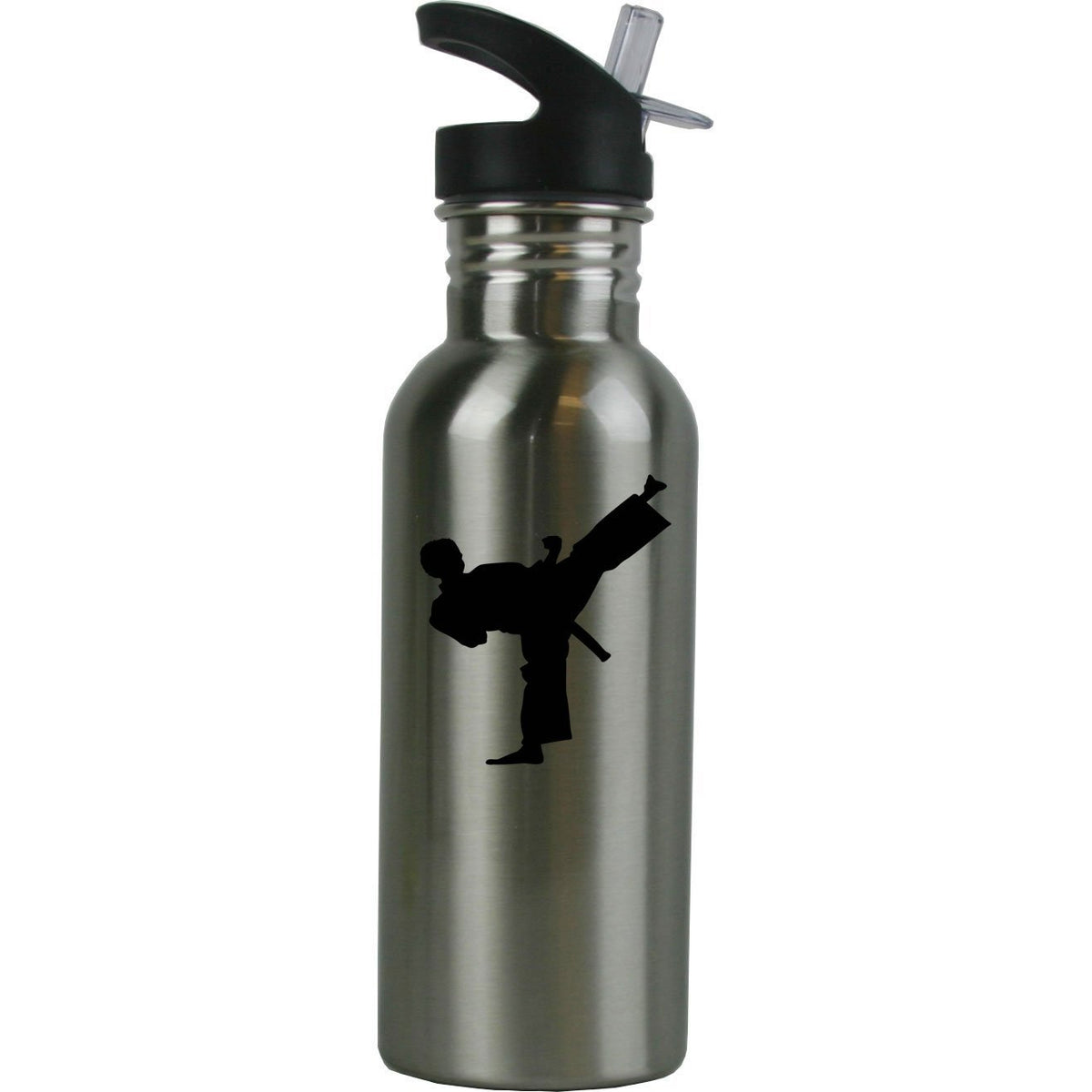 Personalized Custom Karate Stainless Steel Water Bottle With Straw Top Lid 20 Ounce Water Bottle Customizable (Black)