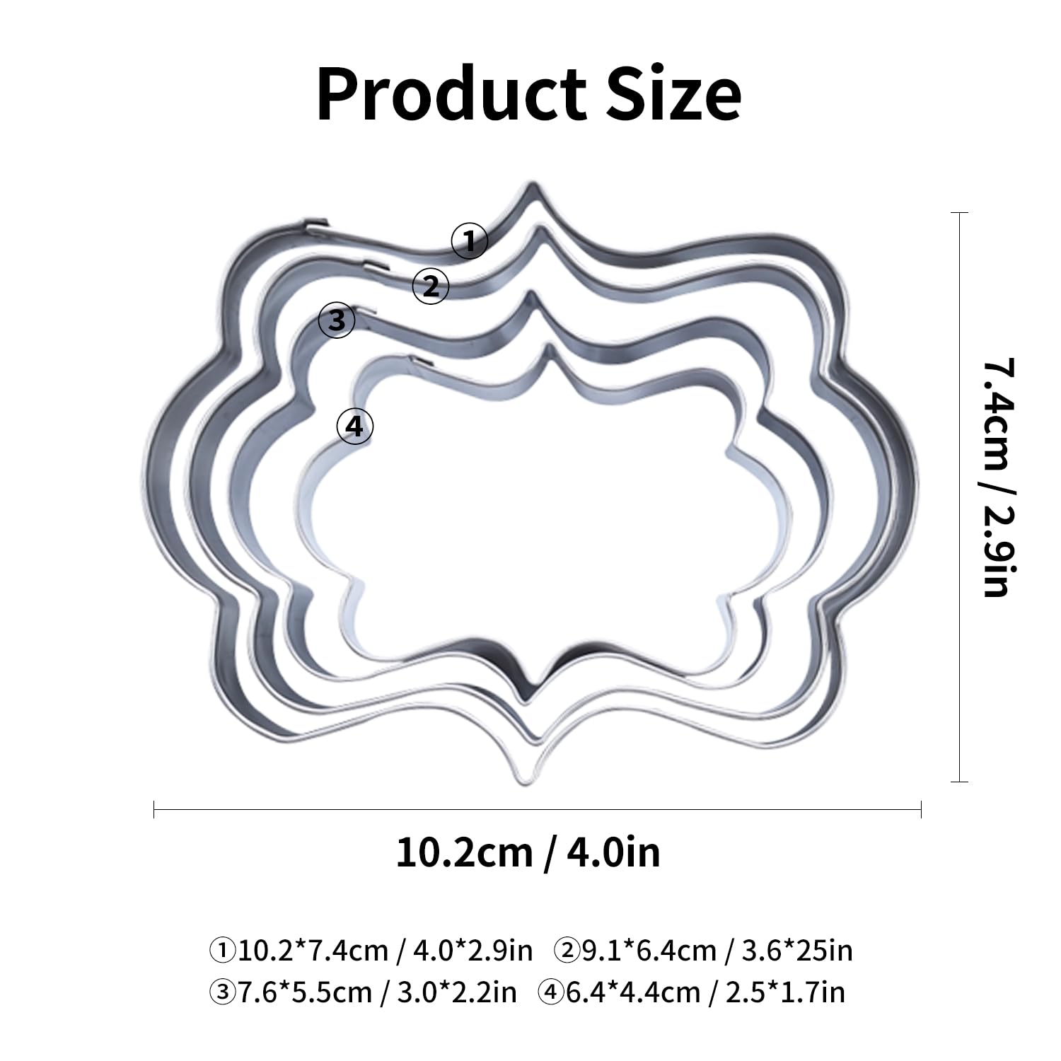 Plaque Frame Cookie Cutter 4Pcs/Set, Stainless Steel Pastry Biscuit Cookie Cutter Set Fondant Pancake Cutters Mold (Style 2)