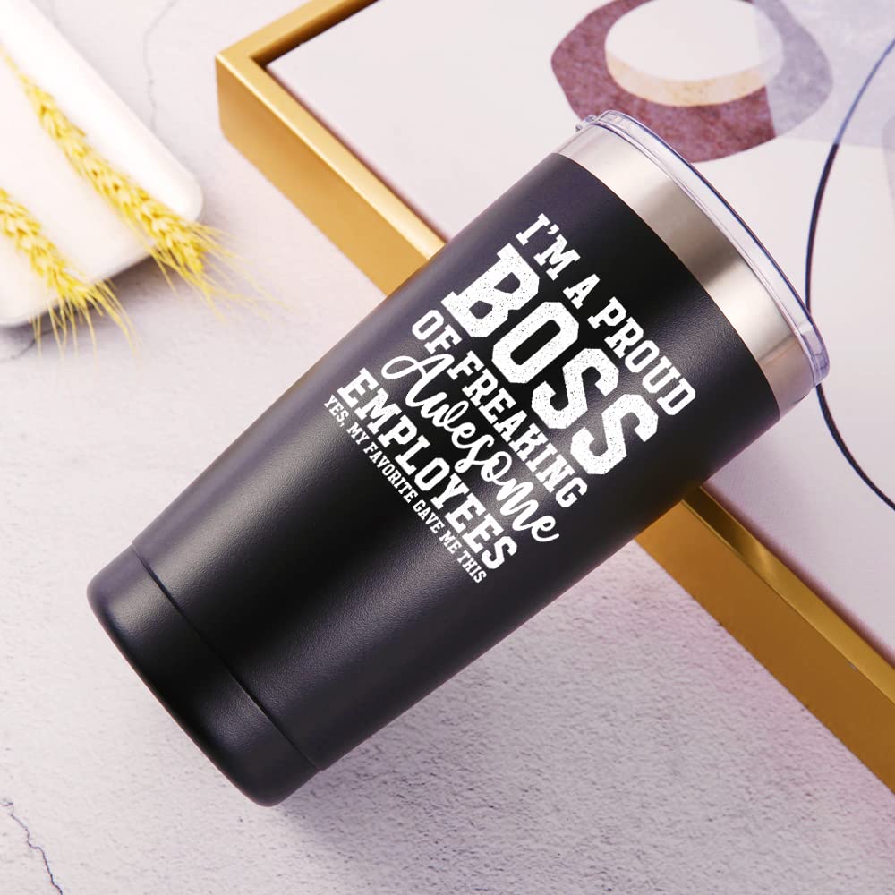 AMZUShome I Am A Proud Boss Travel Mug Tumbler.Funny Boss Day Office Gifts.Moving Appreciation Retirement Birthday Christmas Gifts For Men Women Boss Boss Lady From Employees(20oz Black)