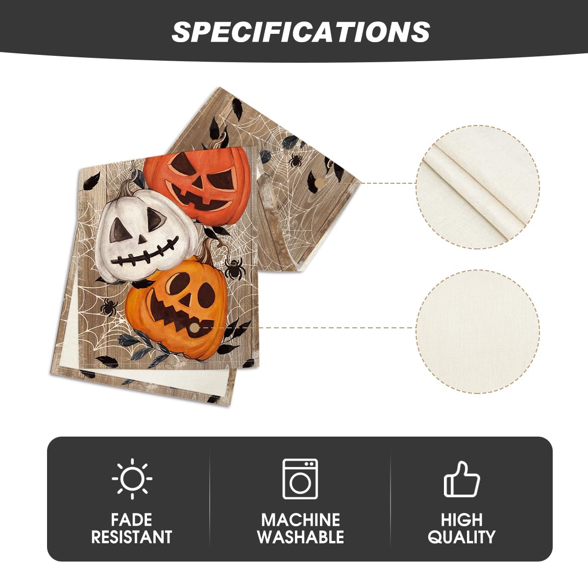 Artoid Mode Jack-O'-Lantern Pumpkins Spider Web Retro Halloween Table Runner, Seasonal Kitchen Dining Table Decoration For Home
