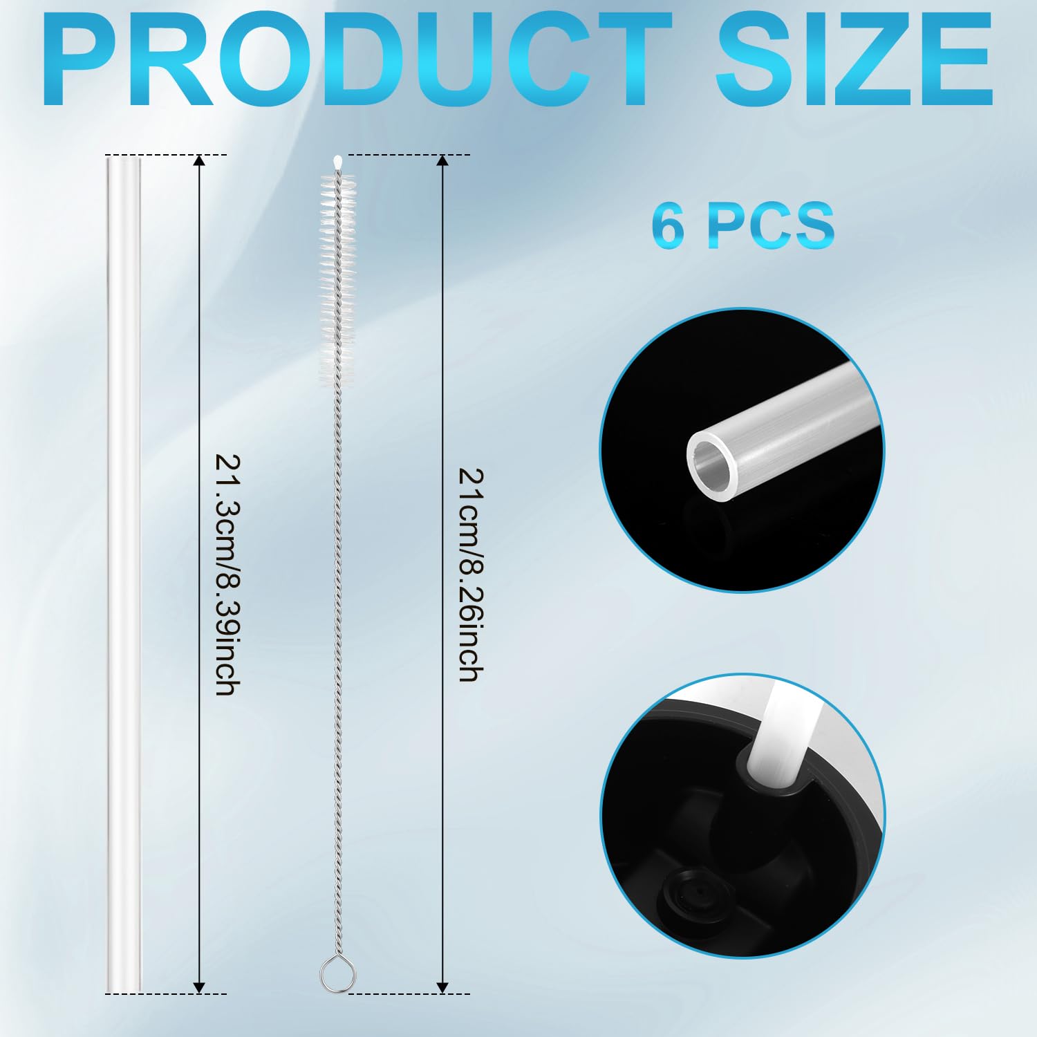 Straws Set For Yeti Rambler Bottle, Including 6Pcs Replacement Straws And 1Pc Cleaning Brush, 8.39 Inch Length Cuttable Drinking