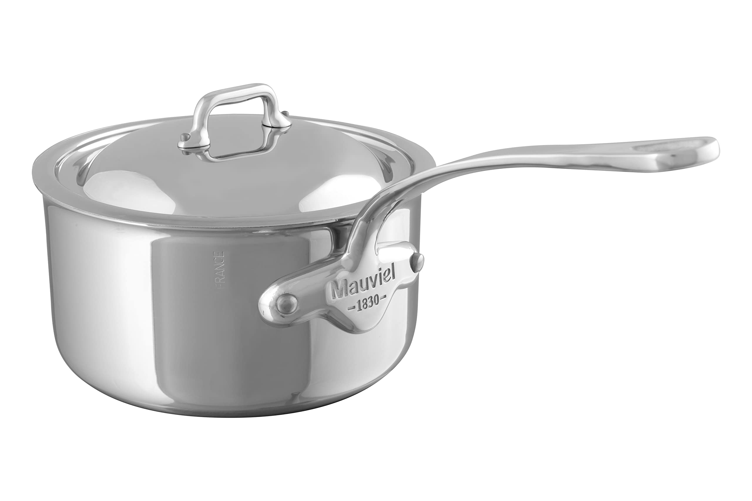 Mauviel MCook 5-Ply Polished Stainless Steel Sauce Pan With Lid, And Cast Stainless Steel Handle, 0.8-qt, Made In France