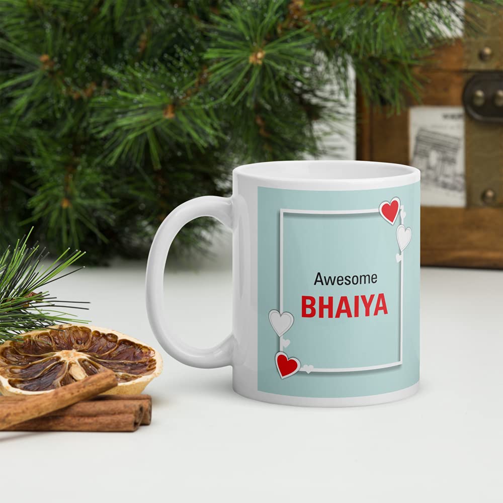 PRINTZILLA PZWM CM5 Microwave Safe Coffee Mug for Gift to Sister Brother Rakhi Birthday 300ml, Awesome Bhaiya