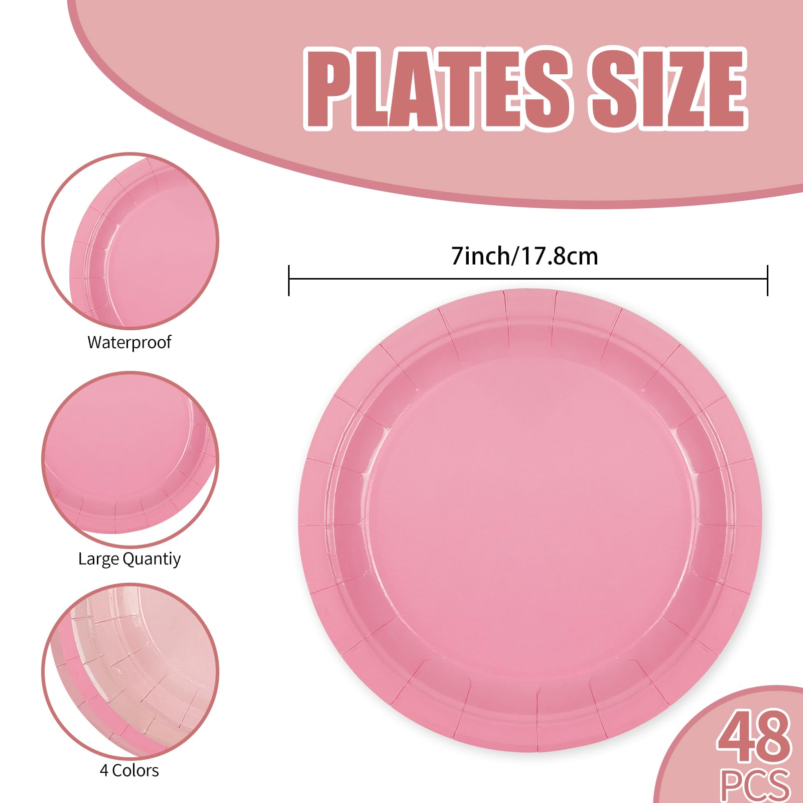 48Pcs Light Pink Paper Plates - 7Inch Gradient Pink Dessert Plate For Cake Salad Pizza Disposable Decoration Supplies For Valent