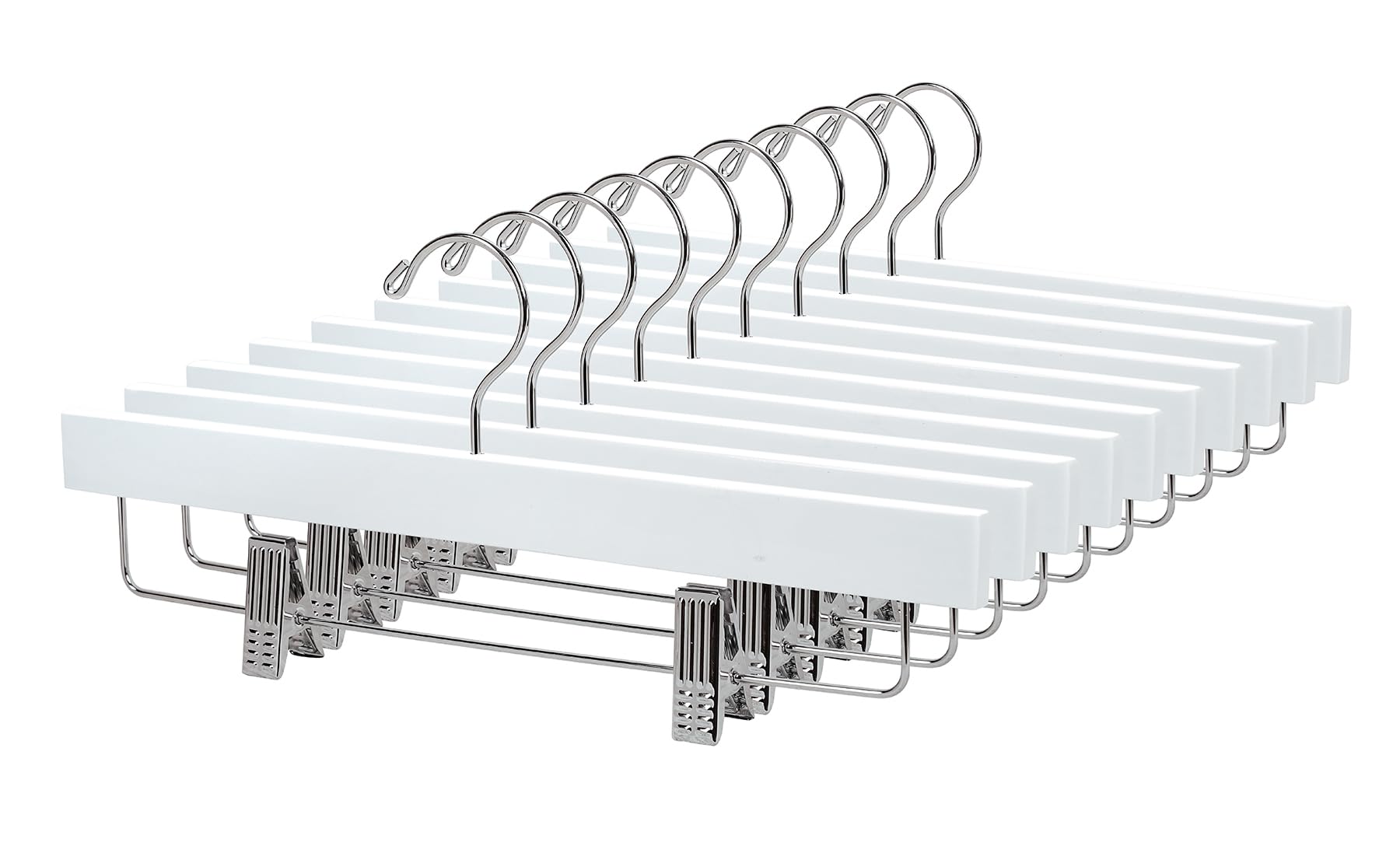 Wooden Pants Hangers, Solid Wood Bottom Jeans Skirt Hanger With 2-Adjustable Clips Anti Rust Hook Pack Of 10 (White)-Hl01Wp