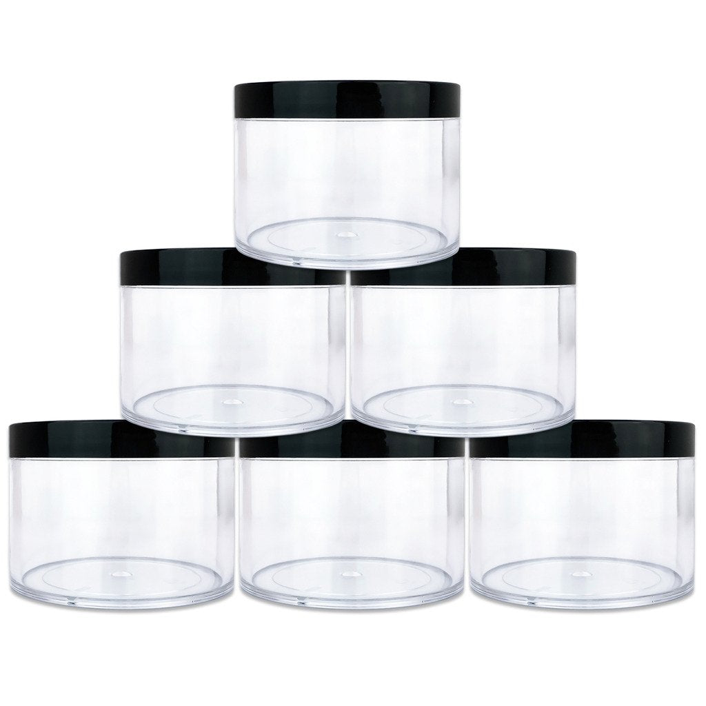 Beauticom 4 Oz. (120G /120Ml) (Quantity: 6 Packs) Thick Wall Round Leak Proof Clear Acrylic Jars With Black Lids For Beauty, Cre