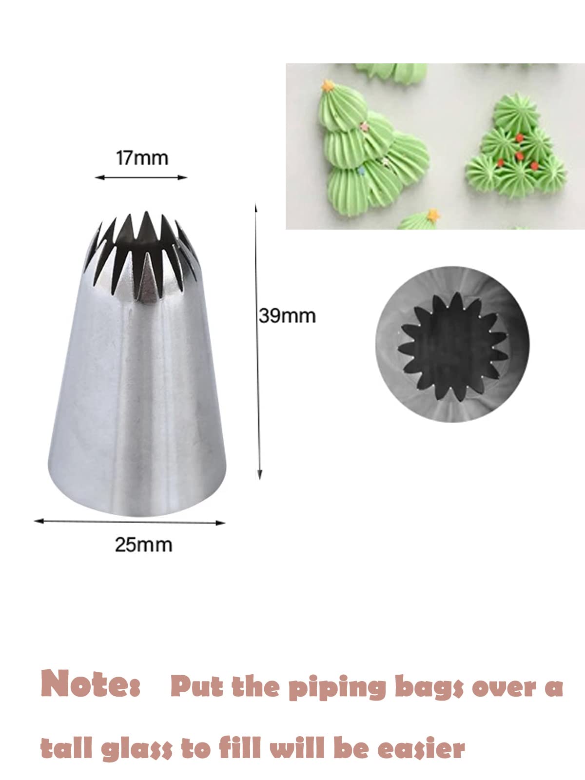 6B Piping Tip,Large 6B Pasry Tip,Open Star Icing Tip 6B,Seamless French Star Tip For Piping Eclairs,3 Pcs