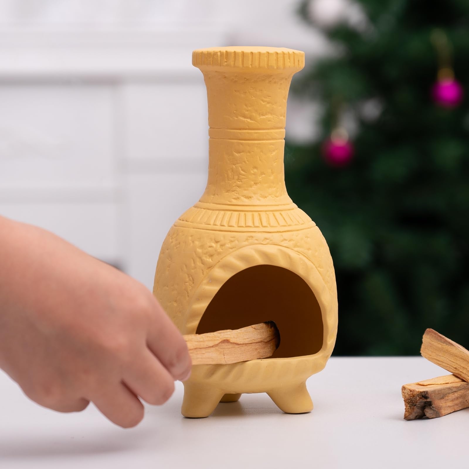 MOUGIGI Handcrafted Terracotta Palo Santo Burner - Mexican Style Chiminea Clay Incense Dish & Anxiety Relief, Mini Aromatic Home