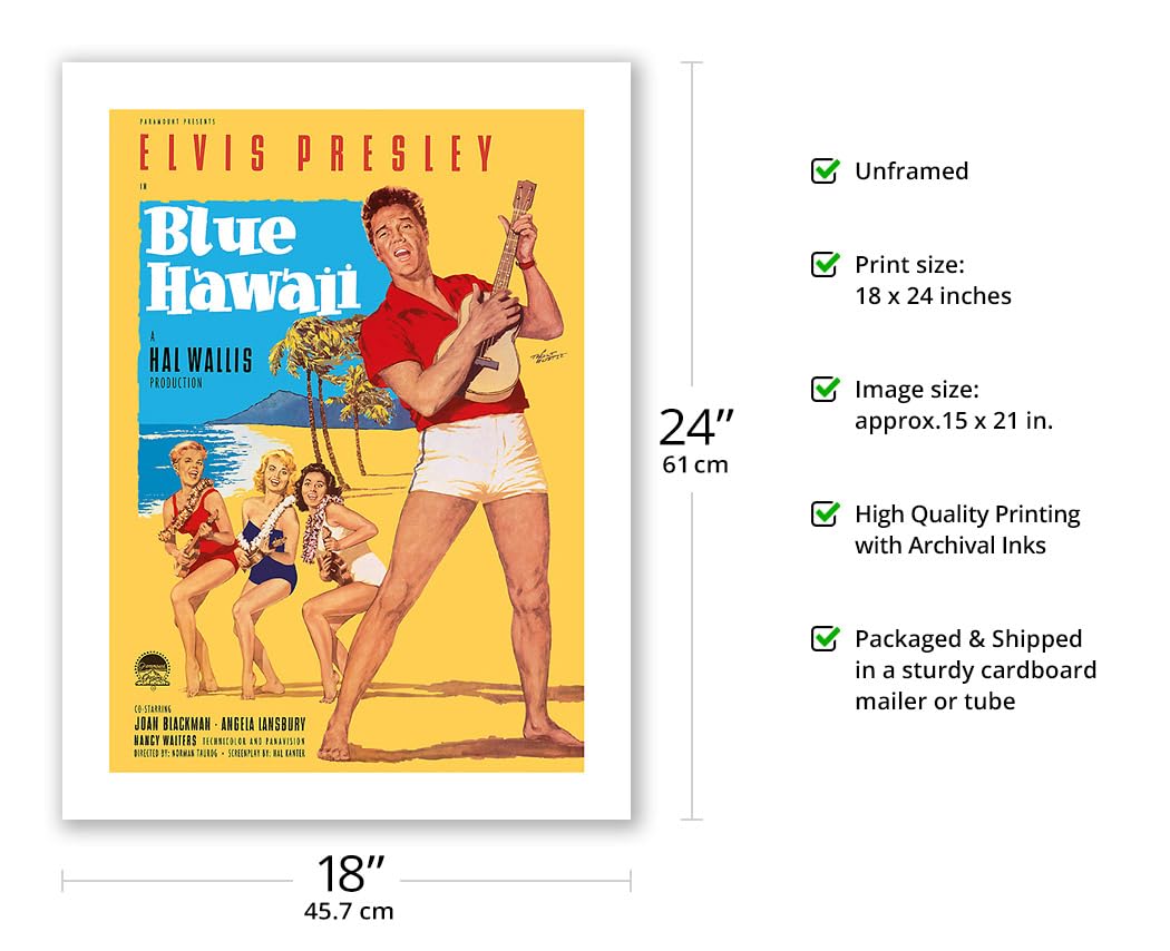 Elvis Presley In Blue Hawaii - Vintage Film Movie Poster By Rolf Goetze C.1961 - Fine Art Matte Paper Print (Unframed) 18X24In