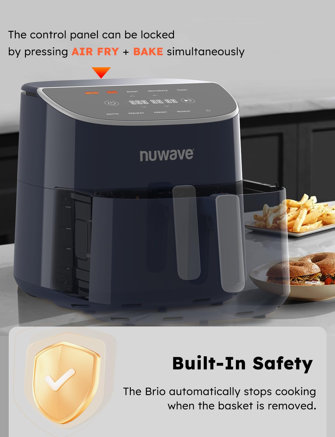 Nuwave Brio Plus 8 Qt Air Fryer, Pfas Free, New & Improved, Digital Touch Screen, Cool White Display, 50F~400F In Precise 5, 5 C