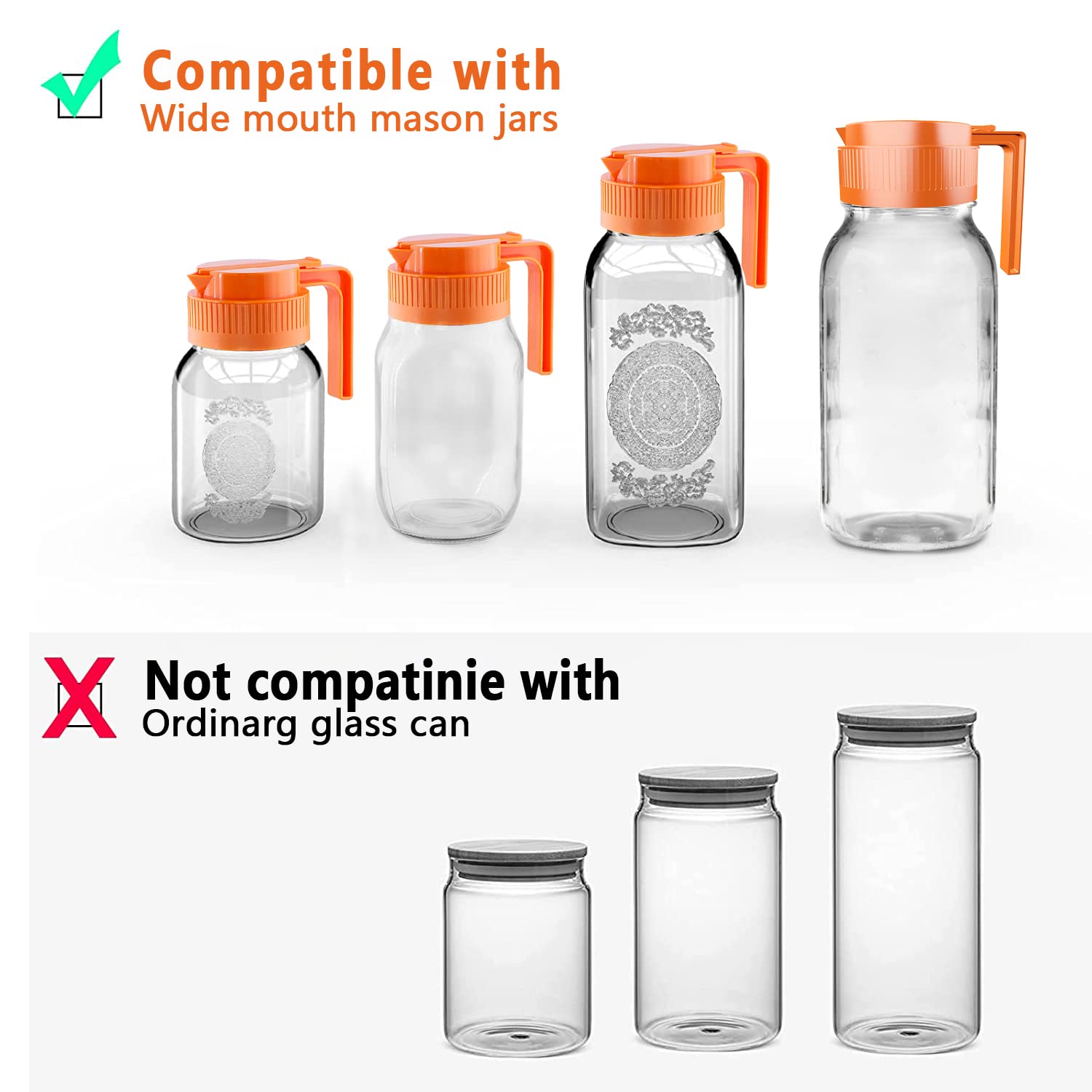 Wide Mouth Mason Jar Lids With Handle, Mason Jar Pour Spout Lid, Easy Pouring Spout Cover, Leak-Proof Seal, One Hand Control, Tu