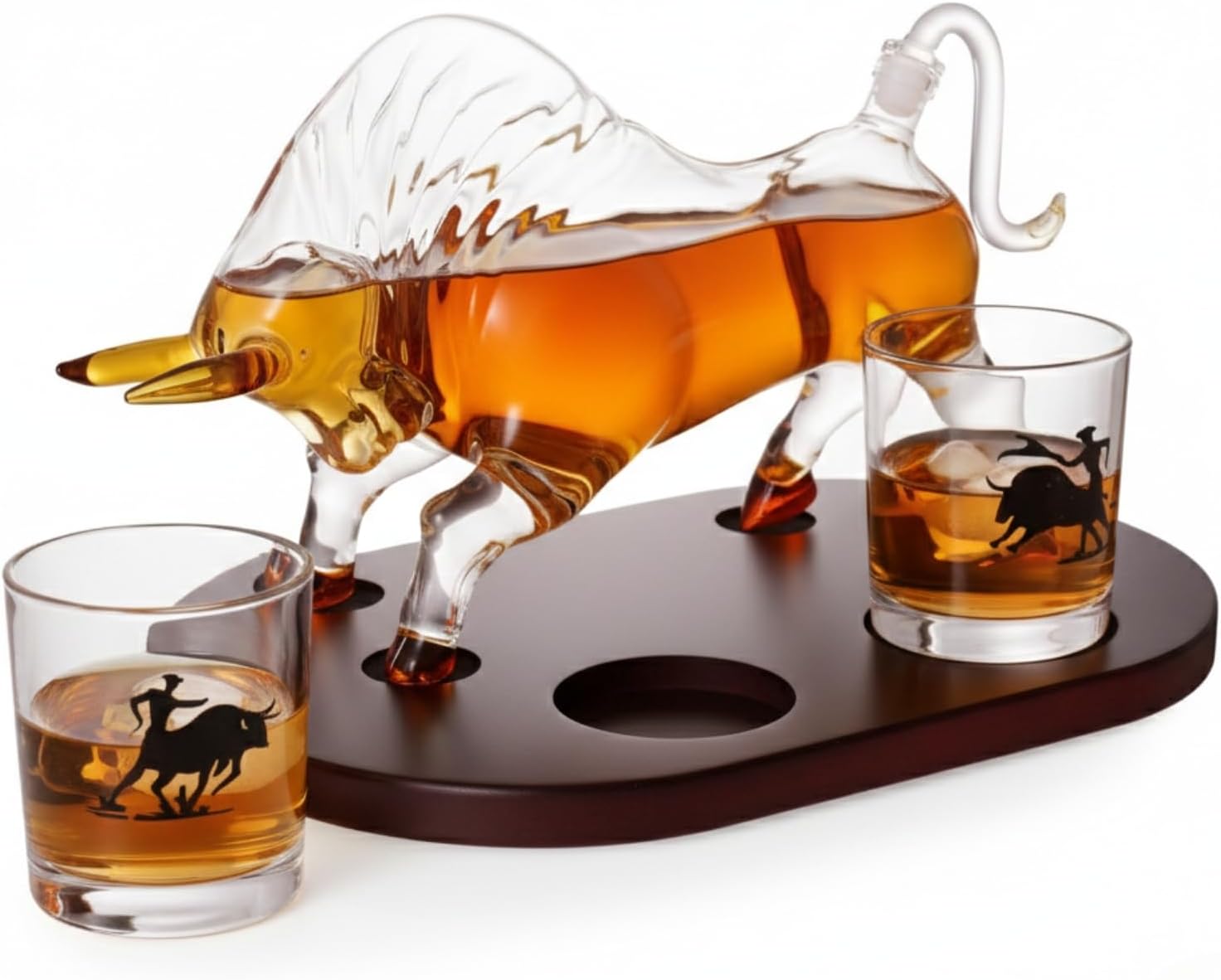 Western Cowboy & El Matador Bull Whiskey Decanter Set