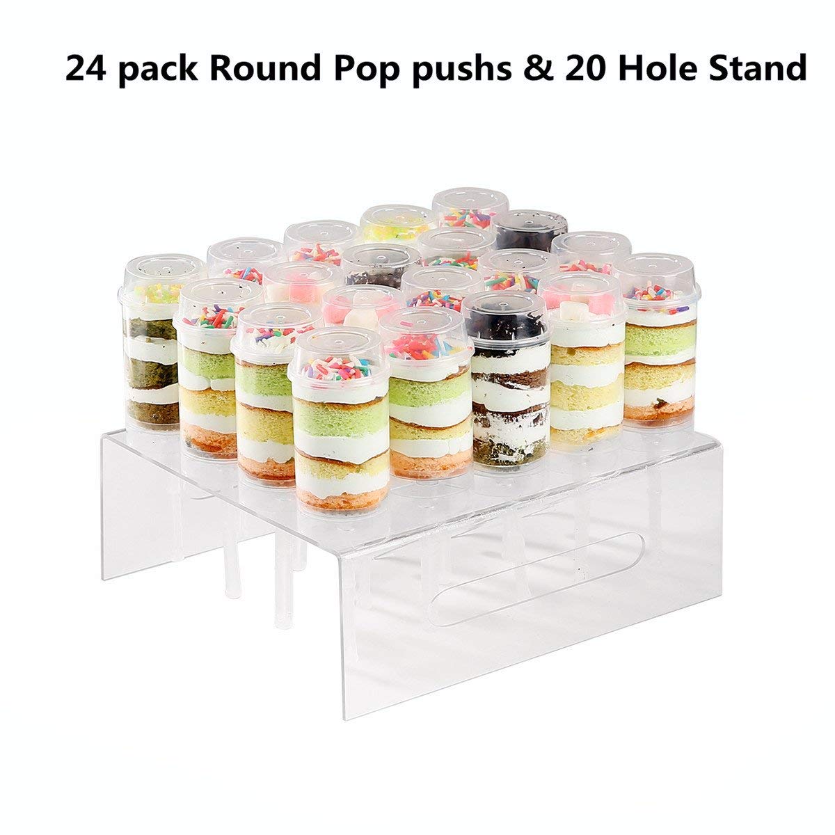 Ihomecooker 20 Hole Push Pop Cake Stand And 24 Clear Push-Up Cake Pop Shooter (Plastic-Clear)