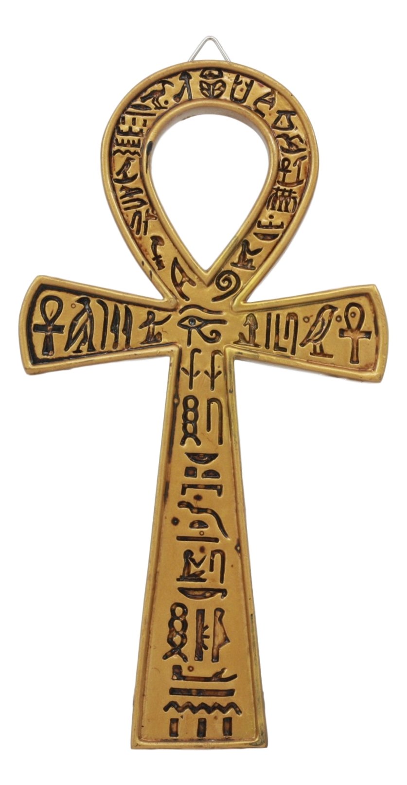 Ebros Small Crux Ansata Egyptian Golden Ankh Wall Decor Figurine 7.25Long New Age Mysticism With Egyptian Hieroglyphs Symbol of 