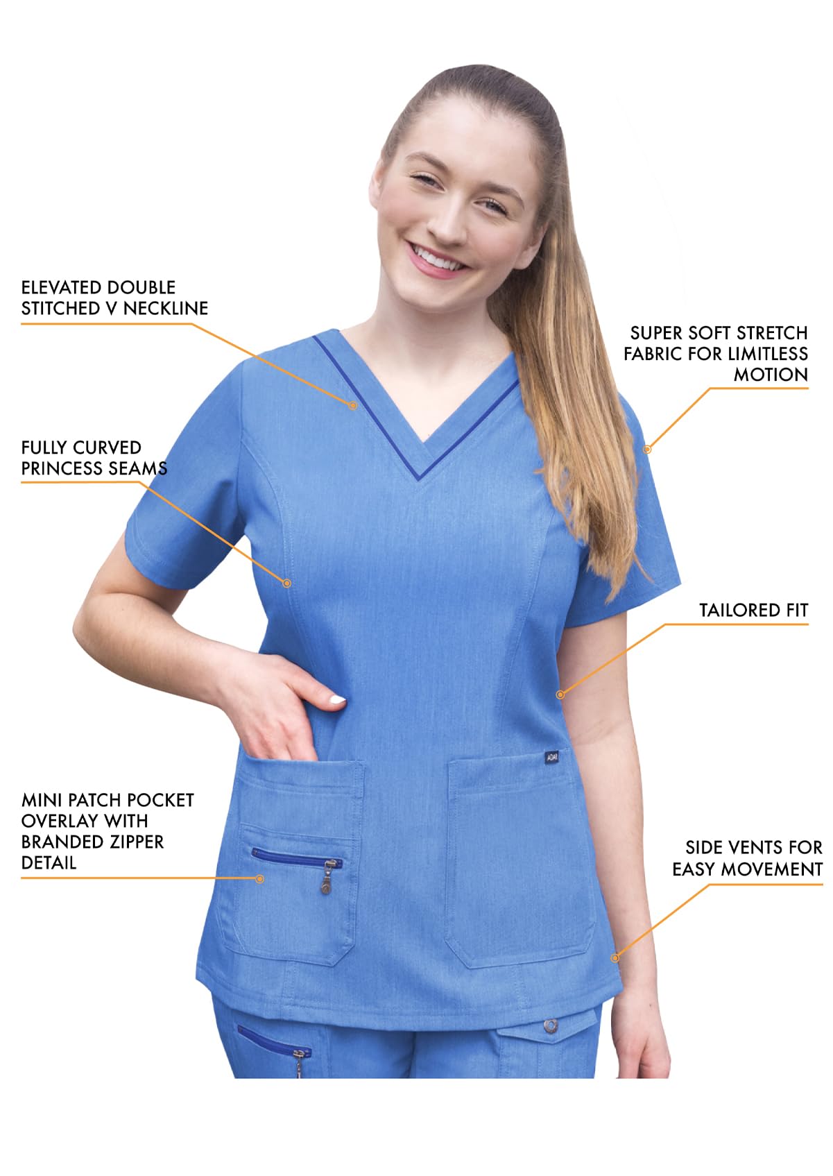 Adar Pro Flawless Plus Scrub Set For Women - Elevated V-Neck Top  Jogger Scrub Pants - P9600 - Heather French Blue - Xs