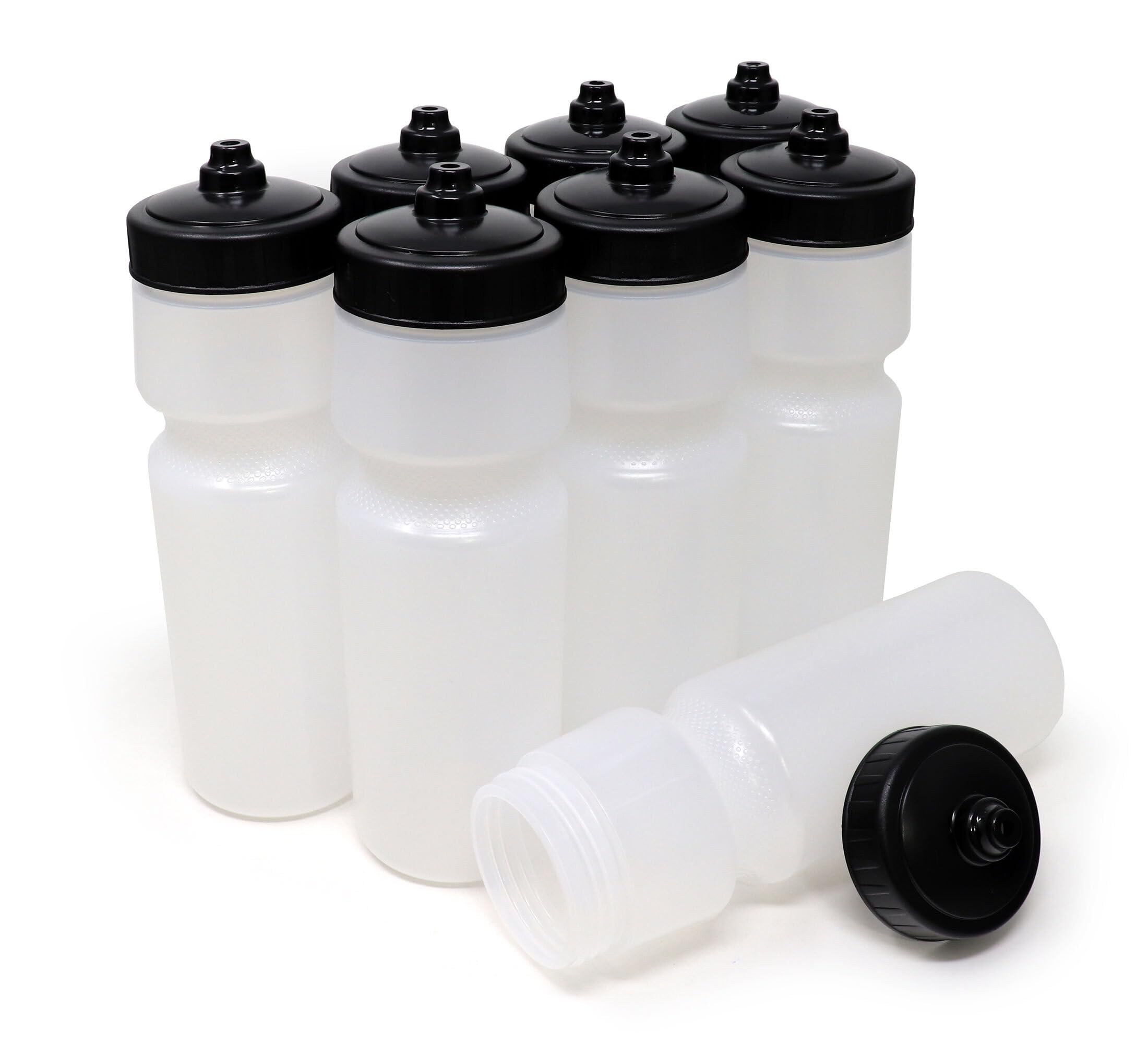 Rolling Sands USA Made 24 oz Sports Squeeze Water Bottles, 8 Pack, BPAFree, Easy Drink One Way Flow Valve, Fits Most Bike Cages