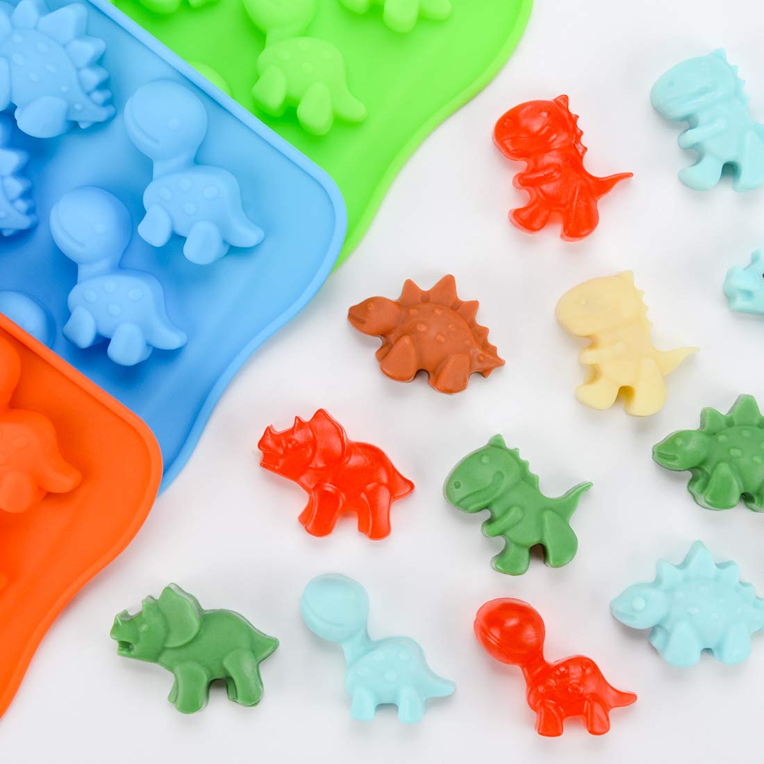 2 Sized Dinosaur Candy Molds Gummy Molds - Regular And Mini Size Dinosaur Silicone Chocolate Molds Nonstick Set Of 5 Including T