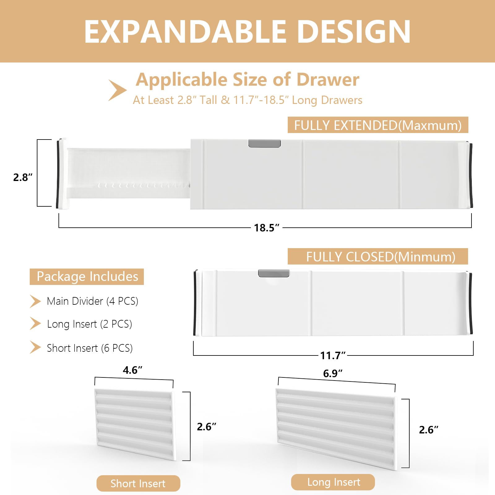 KABUM Adjustable Drawer Divider Organizer Clothes Dresser Organizer,Expandable Organization for Home, Office,2.8'' High Expandab