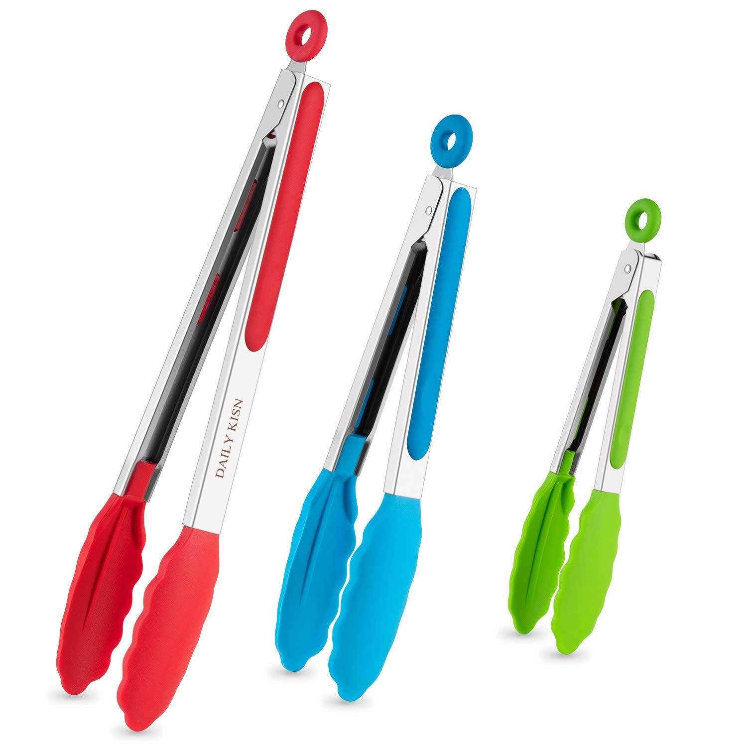 Kitchen Tongs Set Of 3, Cooking Tongs With Silicone Tips, Stainless Steel Buffet Tongs, Non-Stick Non-Scratch Heat Resistant Ton
