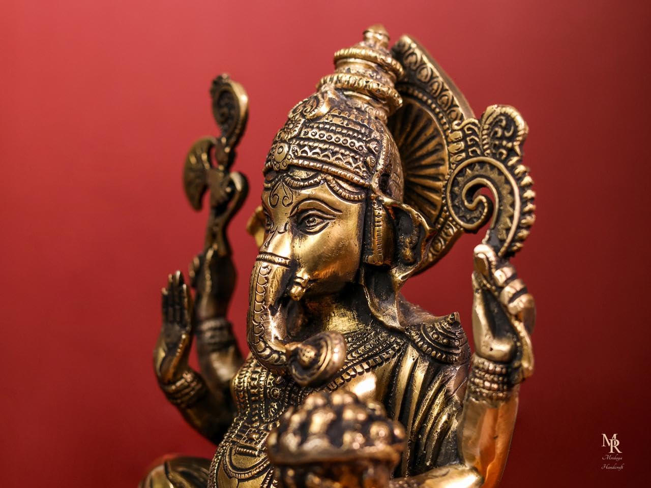Brass Ganesha Statue With Mosaic, 24 Cm Brass Ganesh Statue, Ganpati Idol, Good Luck Gift For New Beginnings, House Warming Gift