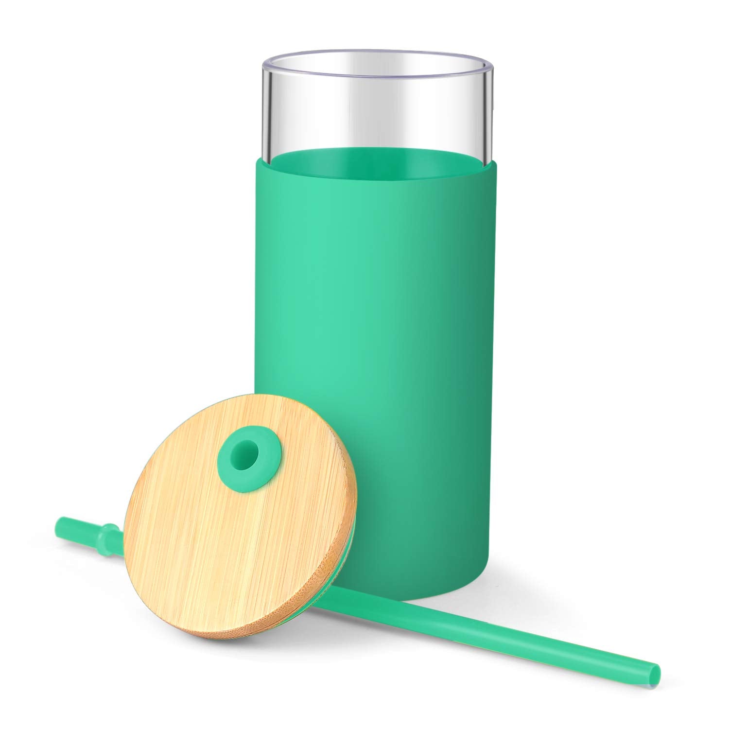 Tronco 20Oz Glass Tumbler Glass Water Bottle Straw Silicone Protective Sleeve Bamboo Lid - Bpa Free (Gress/ 1 Pack)