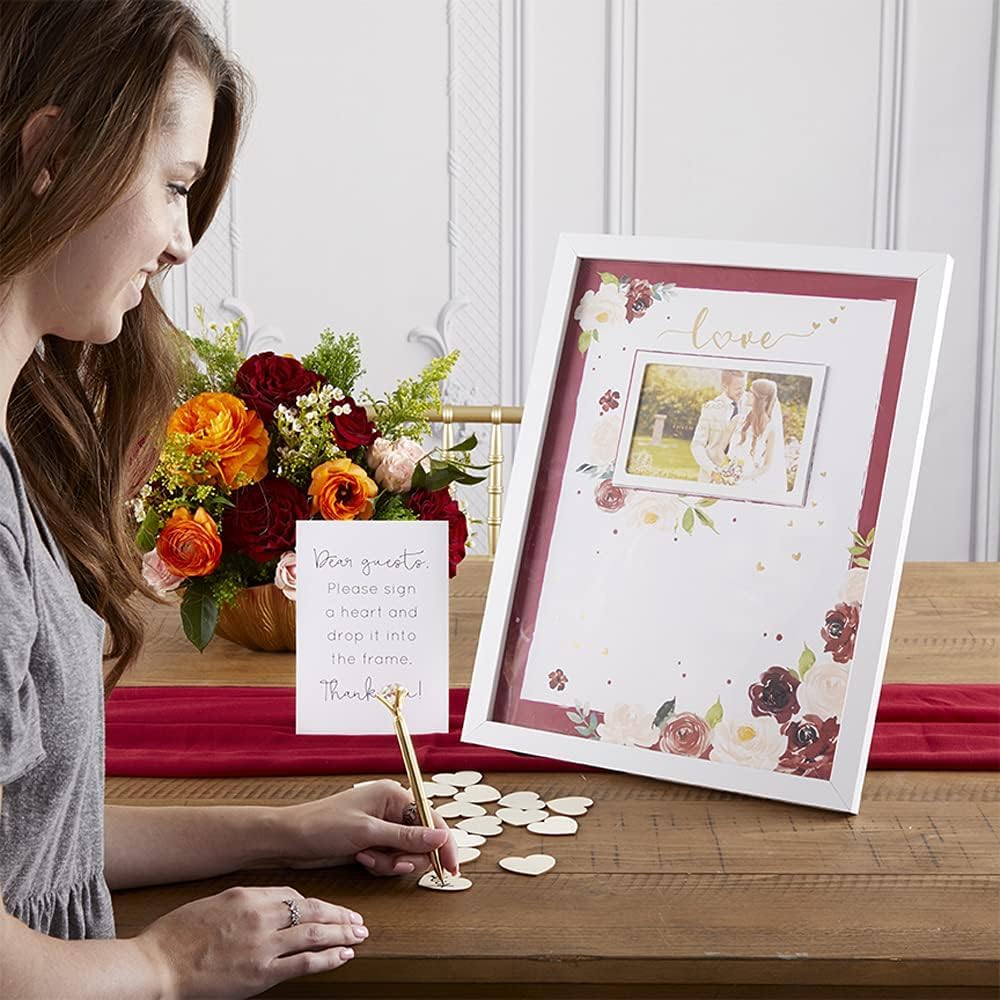 Kate Aspen Wedding Guest Book Alternative, Bridal Shower Guestbook Burgundy Blush Floral, One Size, Red