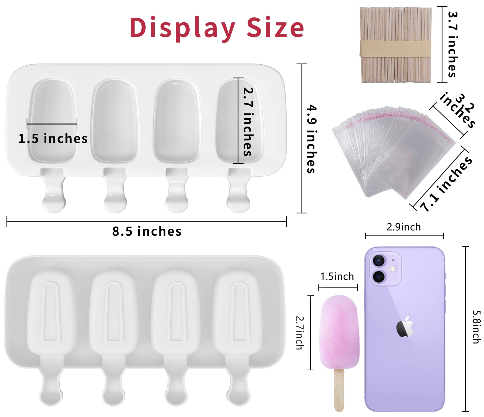 Popsicle Molds Set Of 3, 12 Cavities Silicone Popsicle Molds & Ice Cake Pop Mold Maker Oval With 50 Wooden Sticks & 50 Self-Adhe