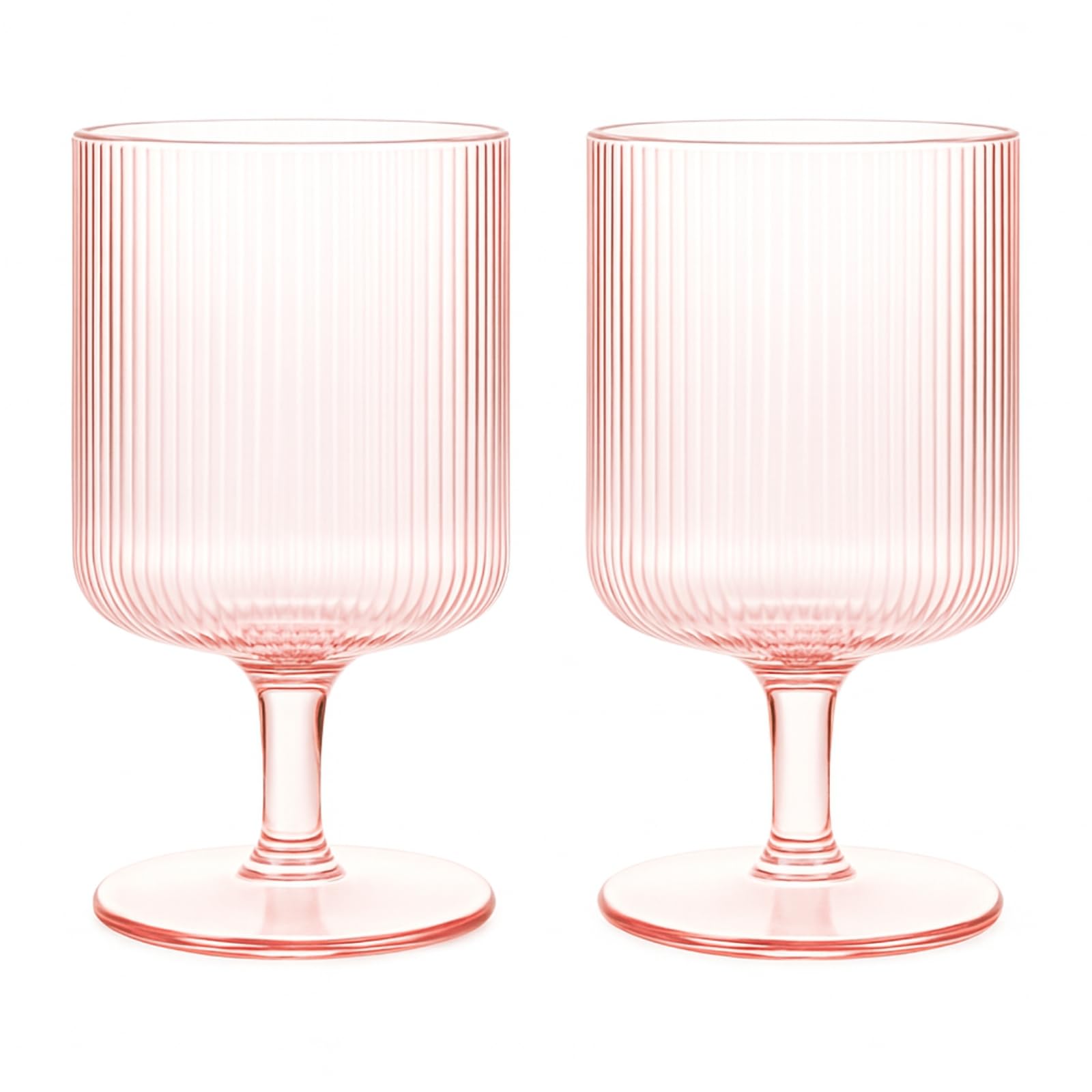 Khen Ripple Textured Blush Pink Stemmed Glass Wine Goblets | Set of 2