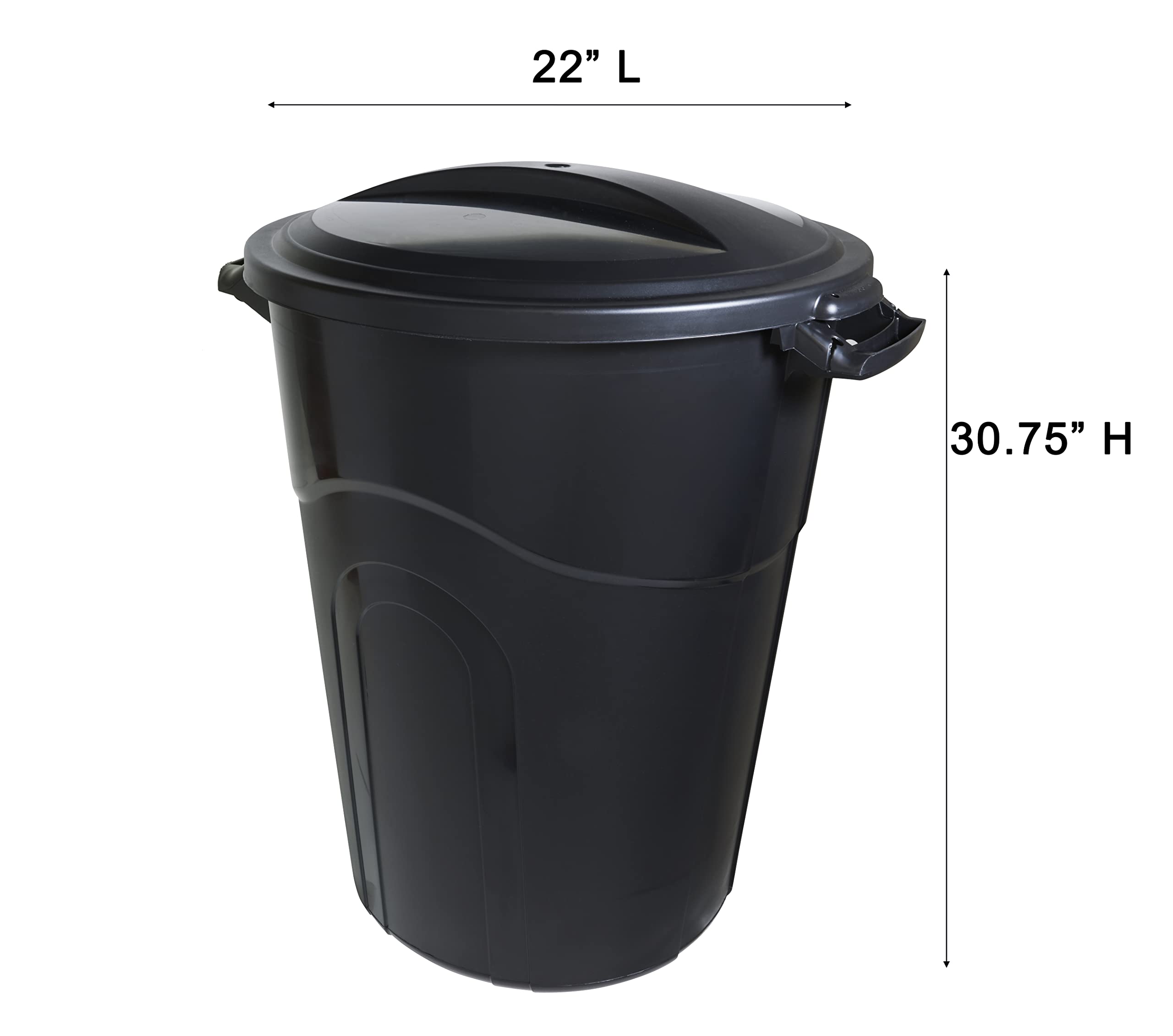 United Solutions 32 Gallon Outdoor Garbage Can  Black  Easy to Carry Garbage Can with Sturdy Construction  Pass-Through Handles & Attachable Click Lock Lid  Indoor or Outdoor Use  (Pack of 2)